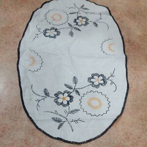 Embroidered Floral Table Runner - Black and Orange